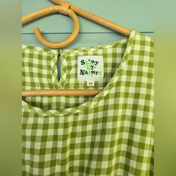 Shiny By Nature Matcha Green Check Cotton Flannel Dress Size Medium - Picture 3 of 5